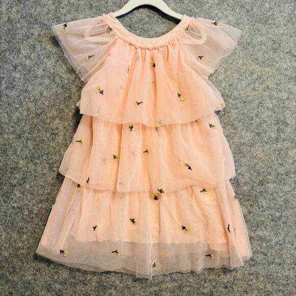 Zara Dress Girls 5 6 Pink Chiffon Tiered Dressy Cap Sleeve Embroidered Floral - Picture 4 of 10